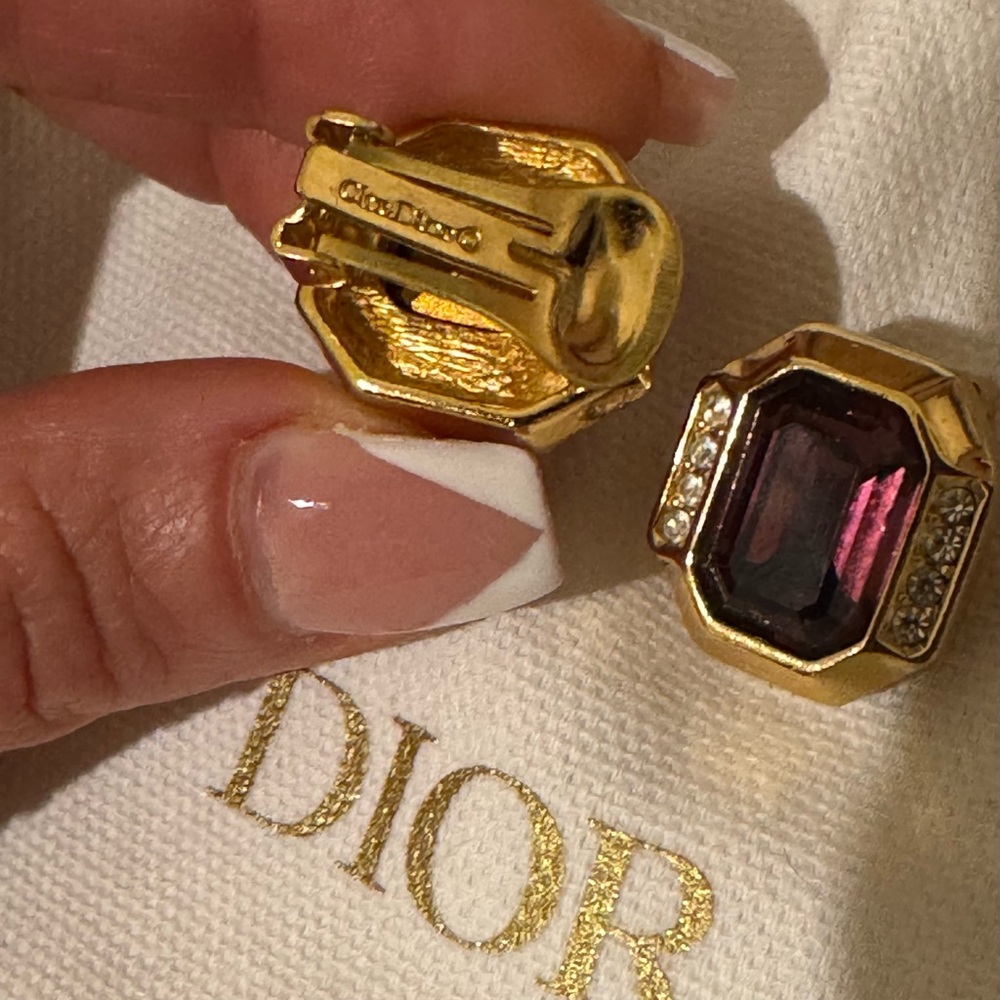 Vintage Dior Earrings - Gold and Purple Gemstone Earrings - Picture 9 of 9